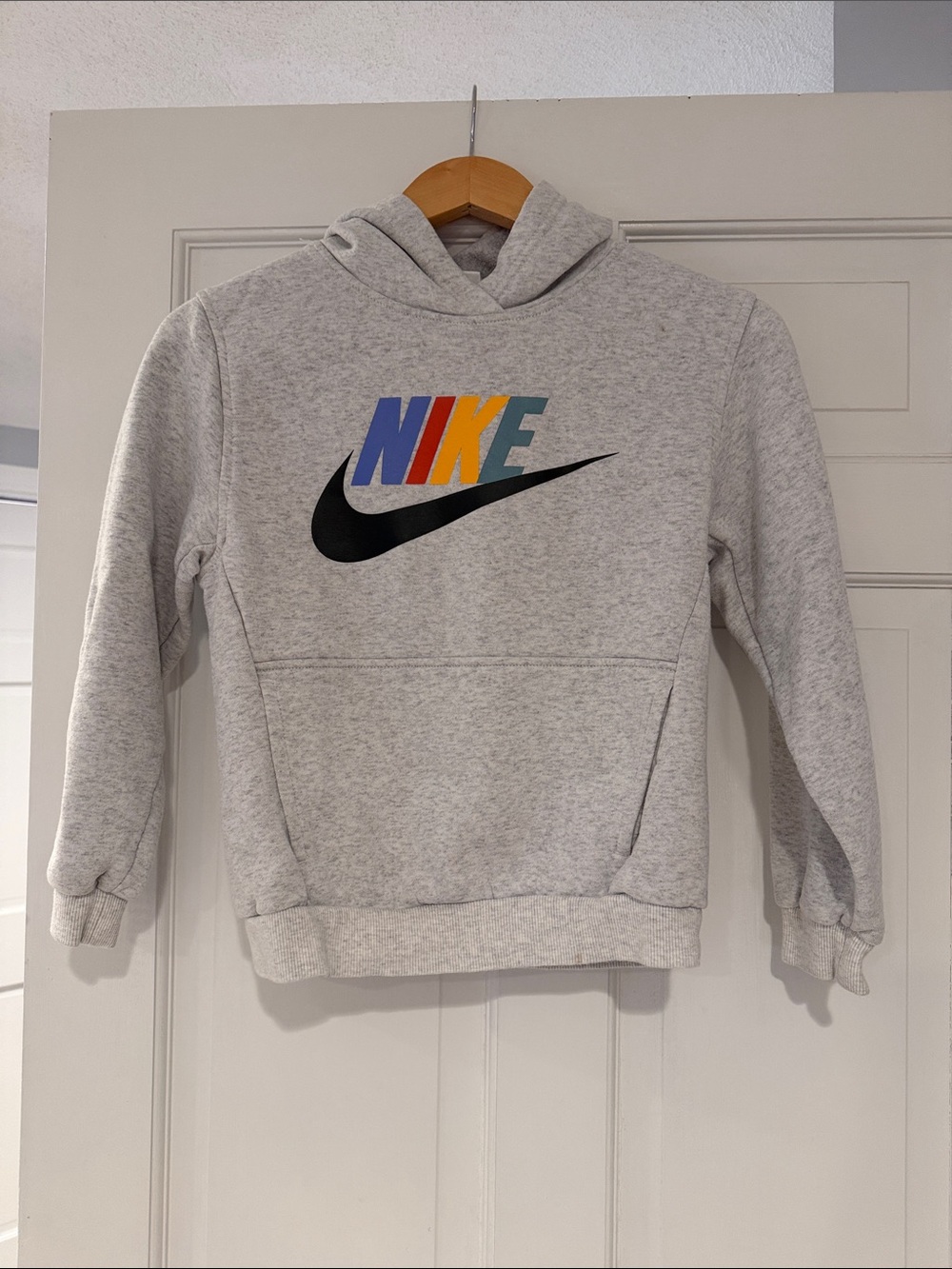 Nike Gray Hoodie with Multicolor Logo - Kids Sweatshirt